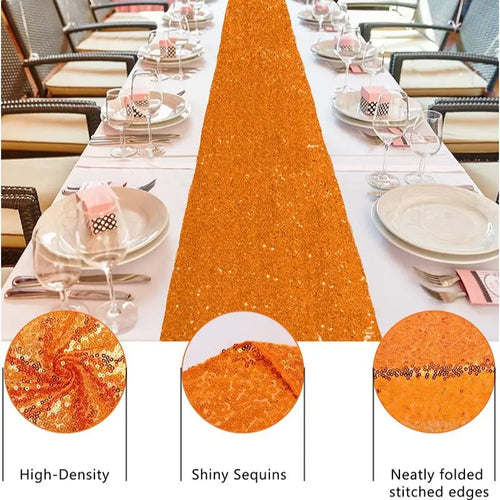 Orange sequin table runner for festive decoration - vue 8 sur 7