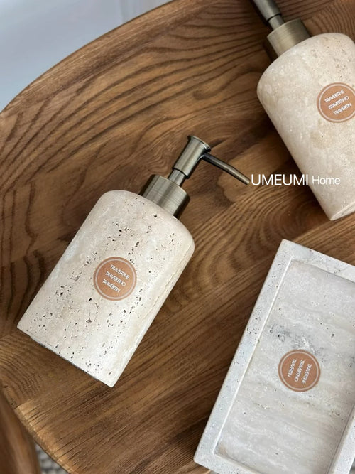marble bathroom kit with gel holder and dispenser - vue 4 sur 8