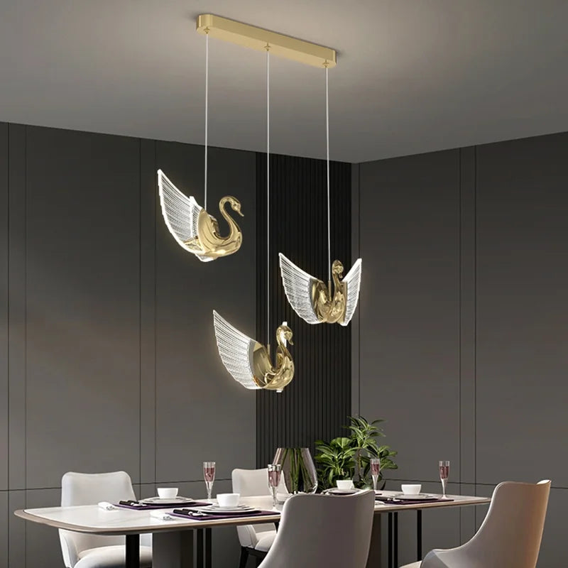 Nordic LED swan pendant light luxury design - vue 3 sur 12