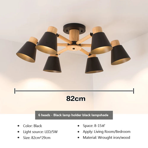 Nordic solid wood chandelier modern lighting for hotel and restaurant - vue 12 sur 20