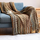 Boho knitted throw with tassels for sofa or bed