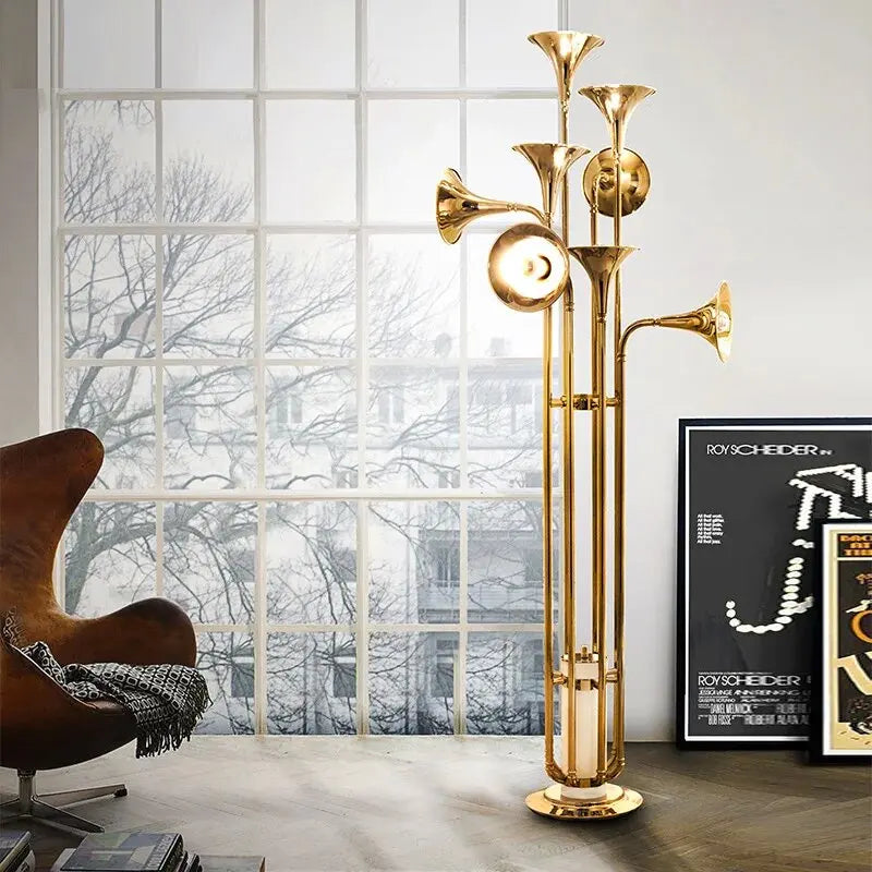 lustre trompette dorée à plusieurs têtes design moderne - vue 5 sur 10