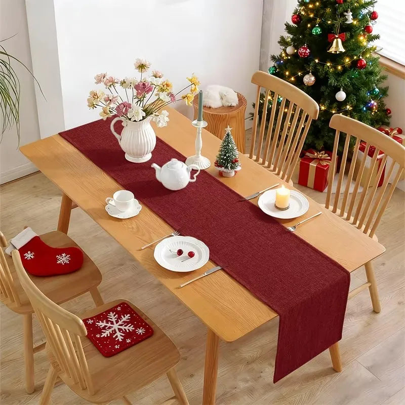 Red Christmas polyester table runner for festive decoration