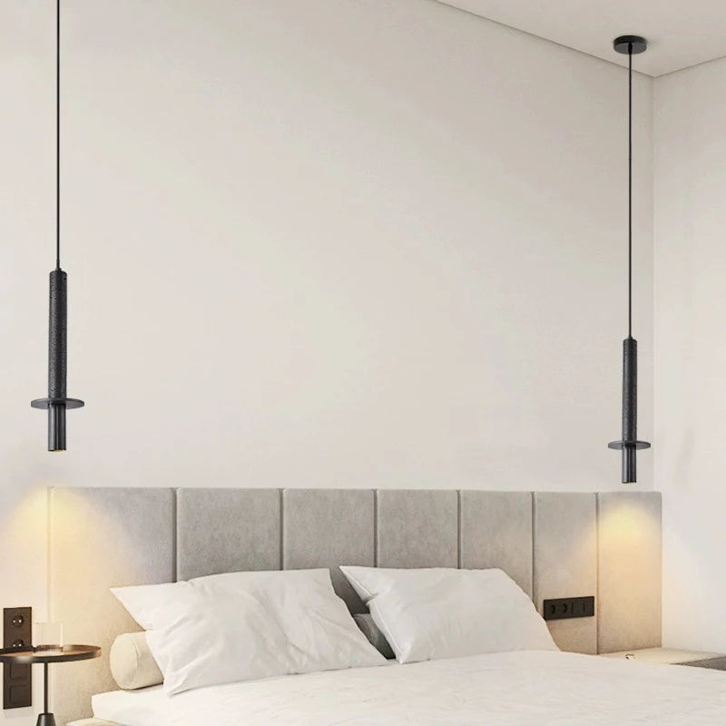 Modern nordic LED pendant lamp for bedside with long line yellow and black stone - vue 3 sur 7