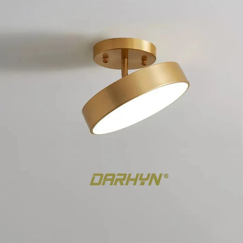 Simple round copper LED ceiling light for cloakroom