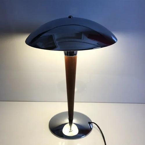 Nordic wooden desk lamp with chrome shade - vue 2 sur 7
