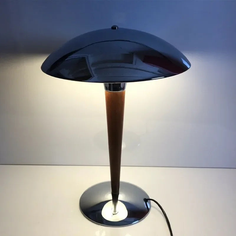 Nordic wooden desk lamp with chrome shade
