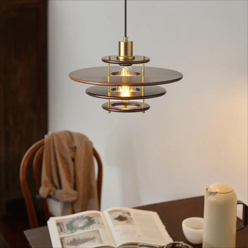 Retro wabi-sabi glass and wood minimalist chandelier - vue 2 sur 6