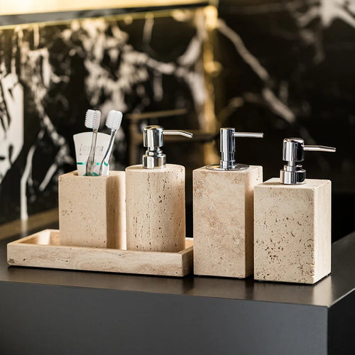 natural marble bathroom accessory set - vue 5 sur 30