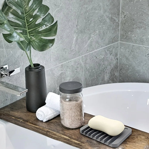 silicone soap dish self-draining tray for bathroom - vue 3 sur 12