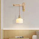 Glass, wood and ceramic wall light with foldable swivel arm