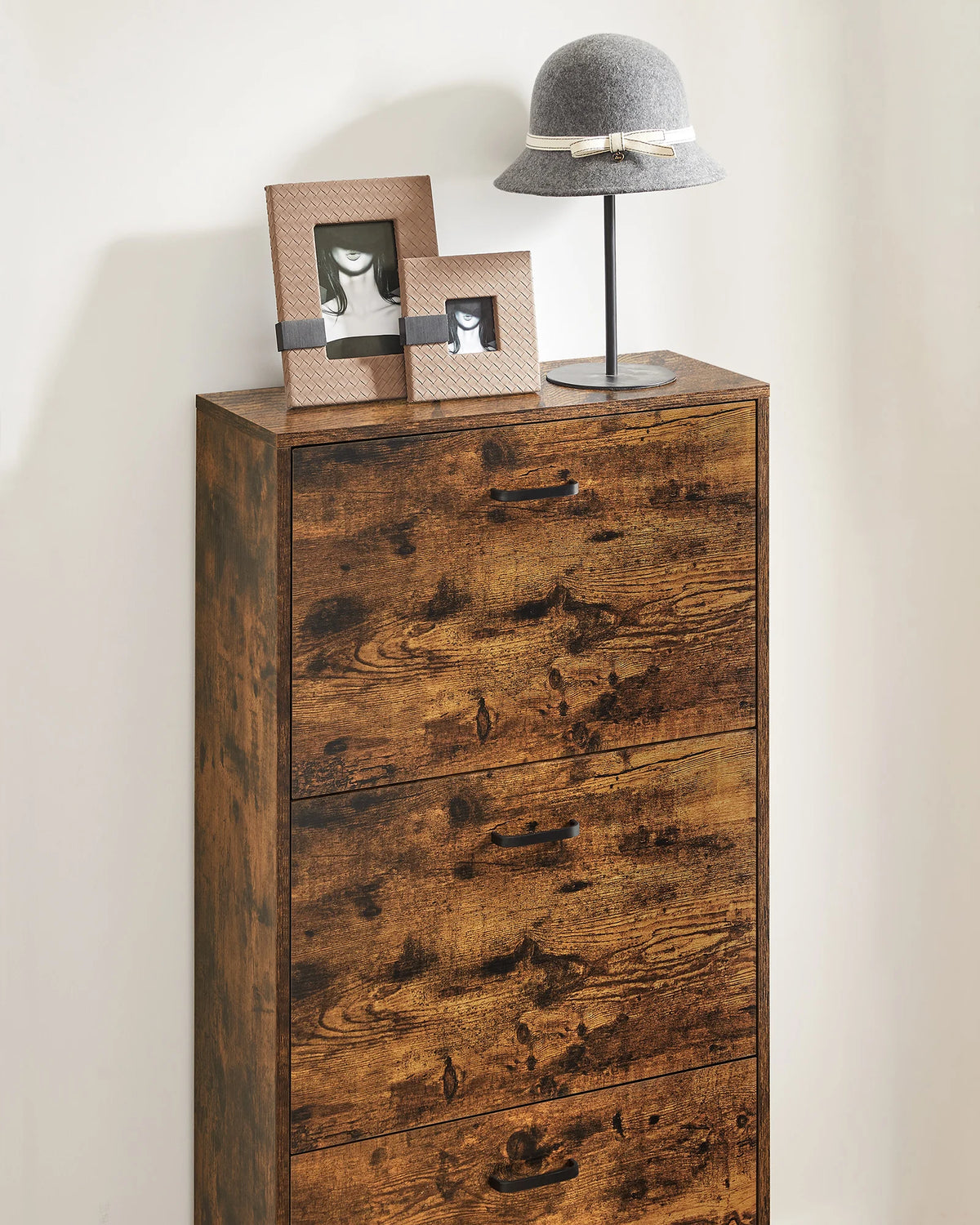 VASAGLE 3-Leaf Shoe Cabinet, 3-Tier Storage Cupboard, Rustic Brown - vue 4 sur 7