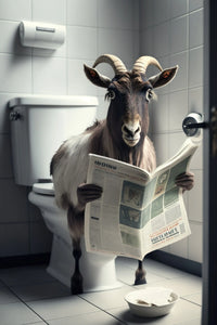 Humorous animal wall art for bathroom with animals reading newspaper