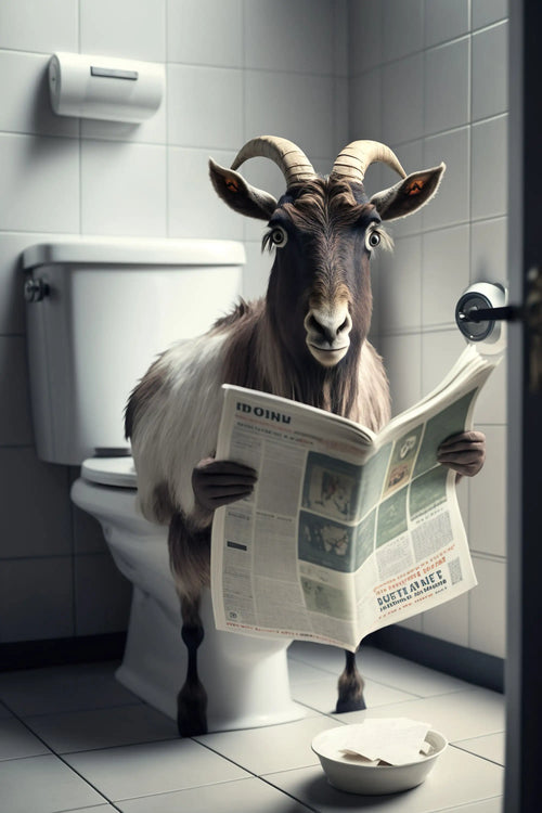 Humorous animal wall art for bathroom with animals reading newspaper