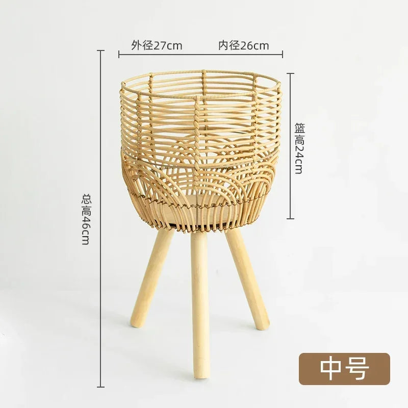 Nordic weaving rattan flower stand, practical and aesthetic - vue 9 sur 9