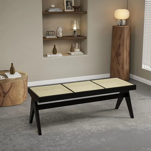solid rattan bench lounge chair and versatile retro ottoman - vue 15 sur 14