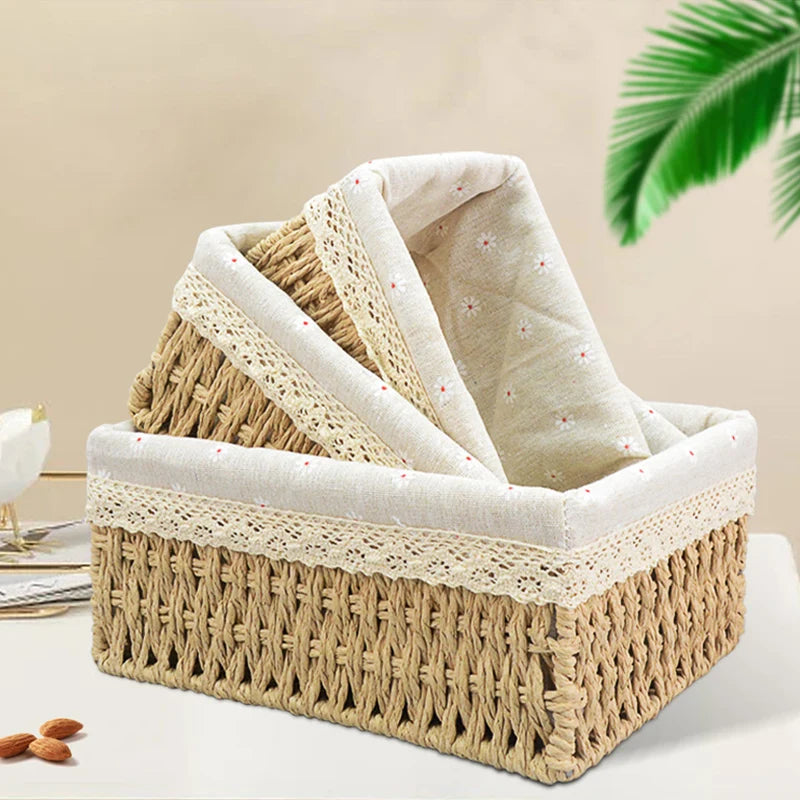 rattan woven storage basket with decorative removable liner