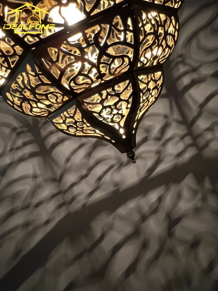 Moroccan retro carved pendant light in exotic style - vue 5 sur 5