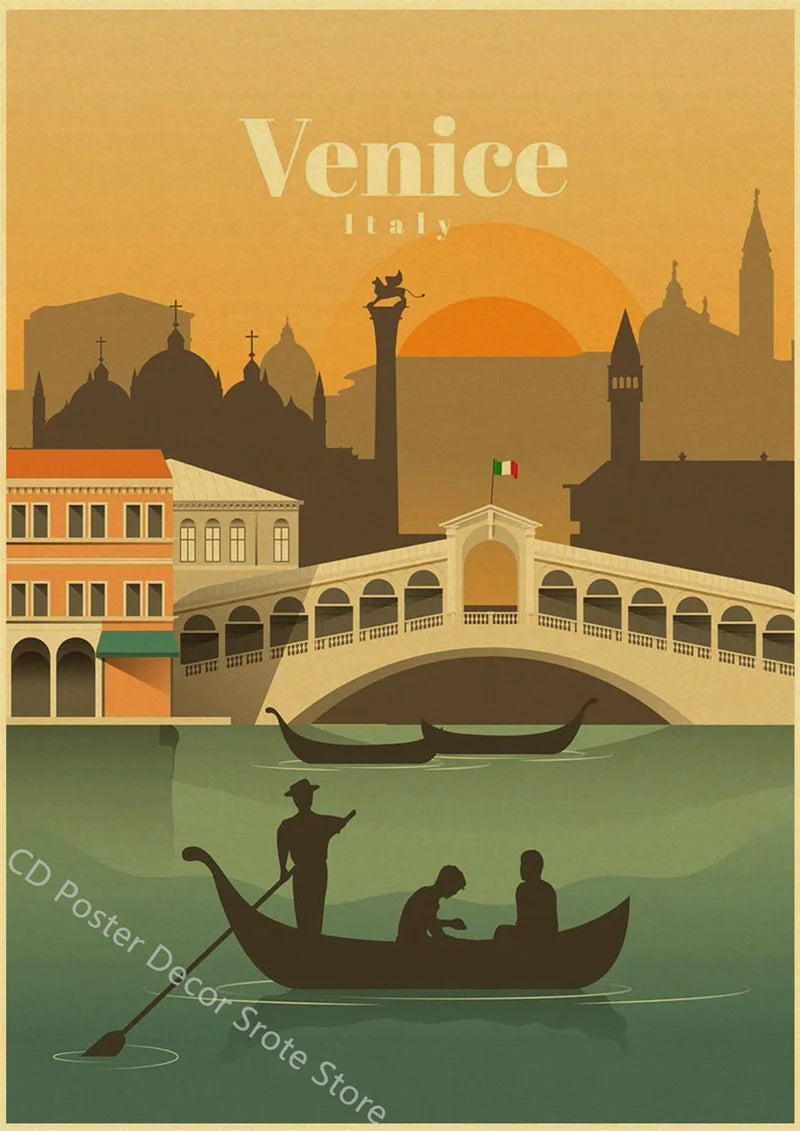 Vintage poster of iconic world landmarks