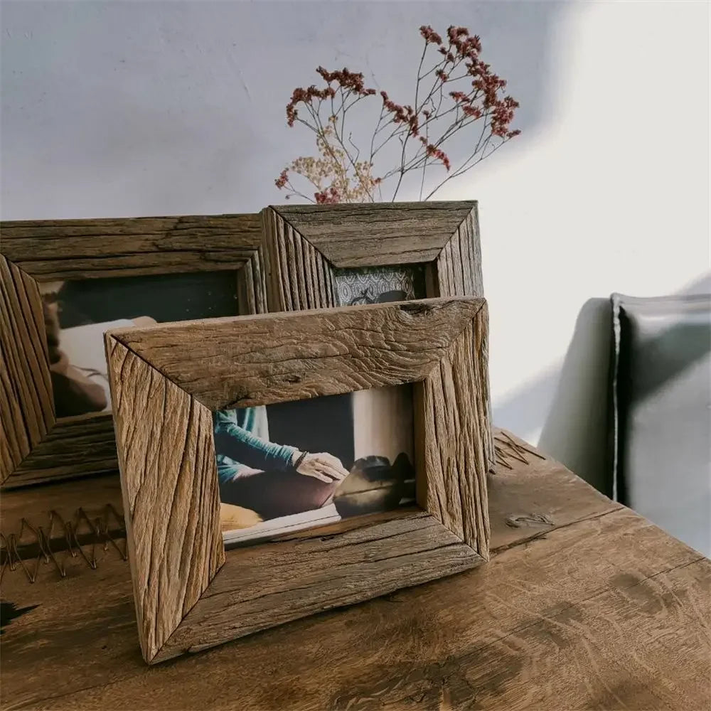 Vintage weathered solid wood photo frame