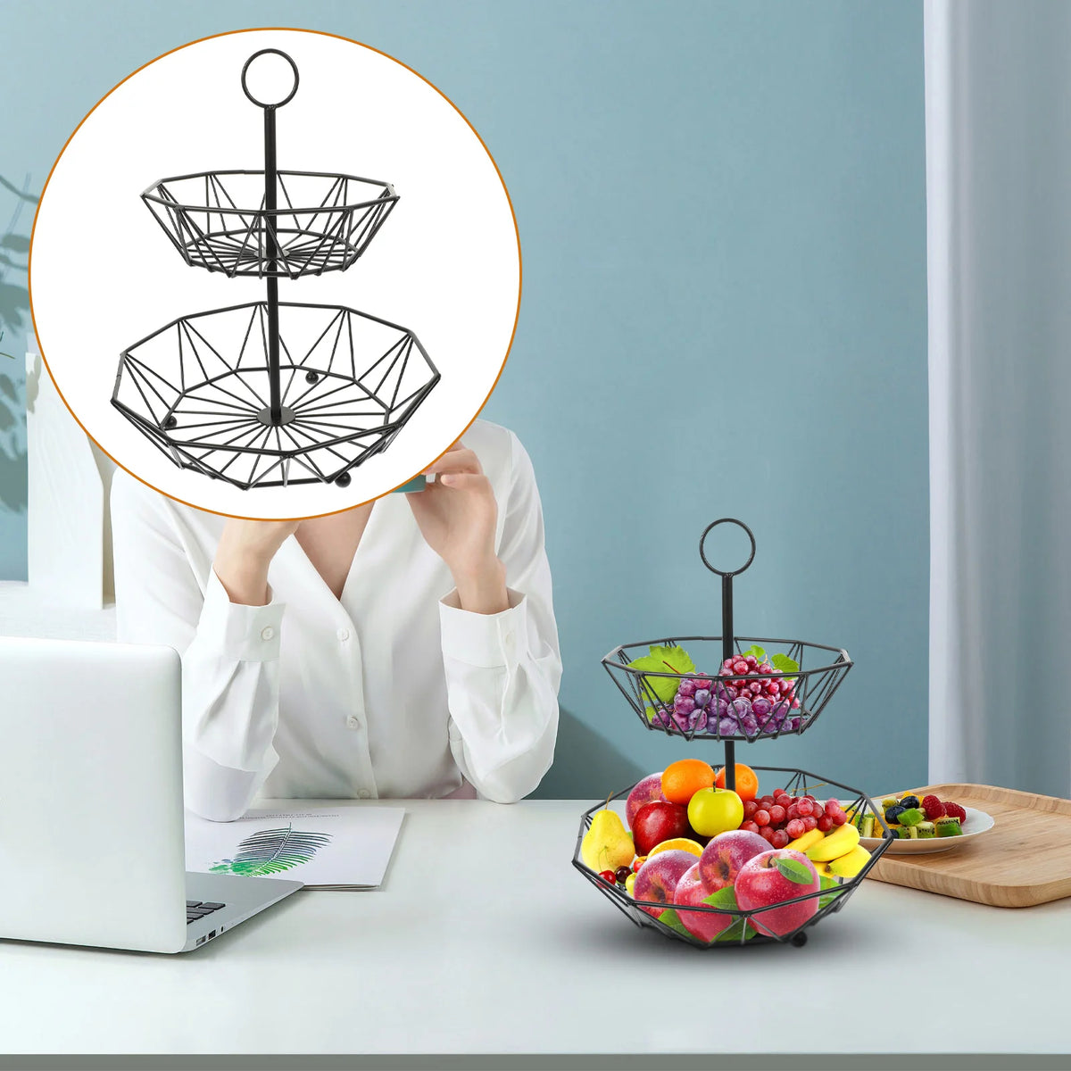 Three-tier fruit and snack tray for kitchen - vue 5 sur 8
