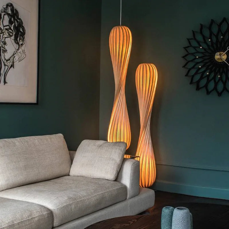 Wooden LED floor lamp modern retro standing spiral dimmable light for living room and bedroom - vue 4 sur 8