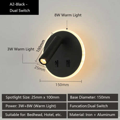 Modern wall light with USB ports and adjustable reading lamps - vue 10 sur 16