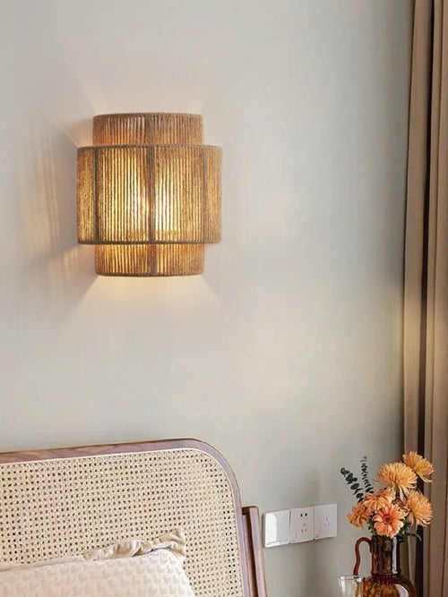 Hemp rope wall light for bedroom, dining room, living room or hallway, Japanese style - vue 4 sur 10