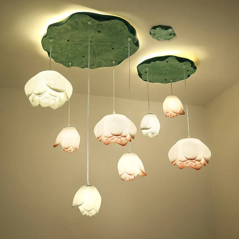Glass lotus pendant light for interior decoration