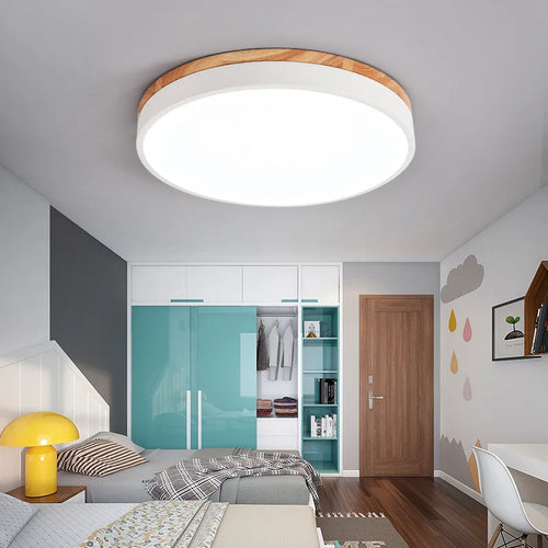 Round 7 colour nordic LED ceiling lights for living room bedroom wood 3-light adjustable colour corridor balcony - vue 10 sur 27