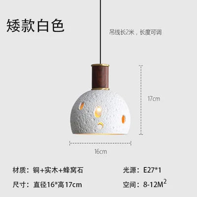 Honeycomb stone pendant light with retro copper design for indoor use - vue 11 sur 11
