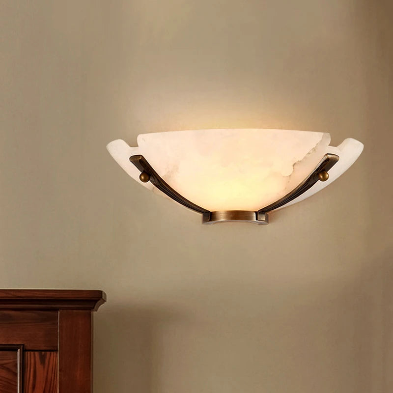 Luxury European style copper wall light with marble bowl