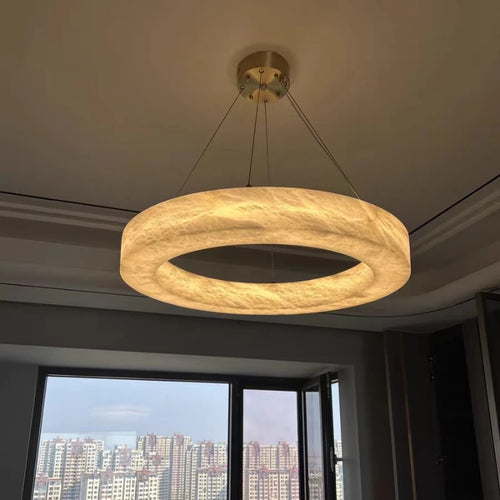 Modern luxury pendant light in Spanish natural marble and copper - vue 5 sur 10