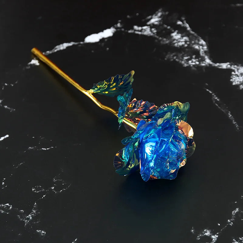 Decorative golden metal artificial rose to give as a gift