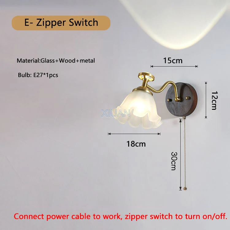 Wabi-sabi glass flower wall light with solid wood - vue 17 sur 21