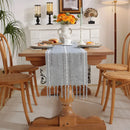 Rustic boho braided table runner with stripes and fringes