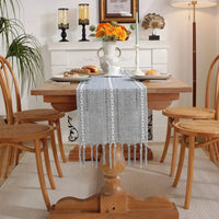 Rustic boho braided table runner with stripes and fringes