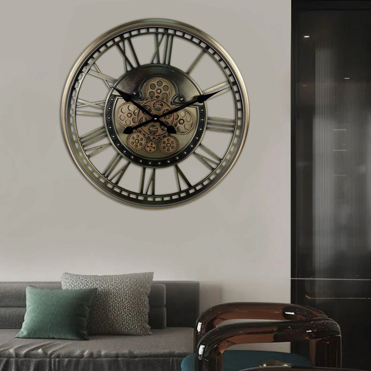 antique decorative metal gear wall clock - vue 4 sur 10