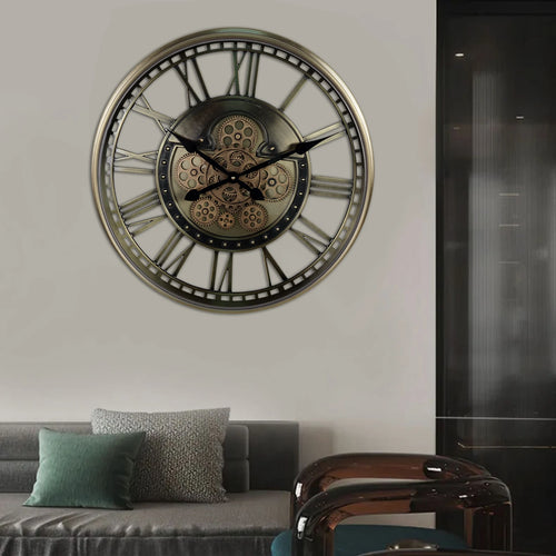 antique decorative metal gear wall clock - vue 4 sur 10