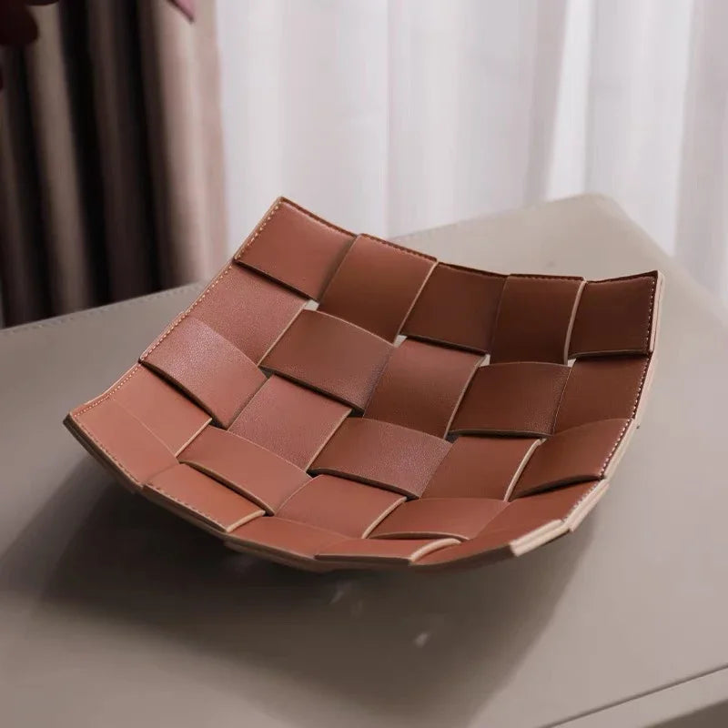 Leather storage tray for keys and accessories