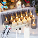 set of 6 or 12 rechargeable LED candles with timer and flashing