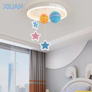 Creative nursery chandelier with colourful glass planets and stars