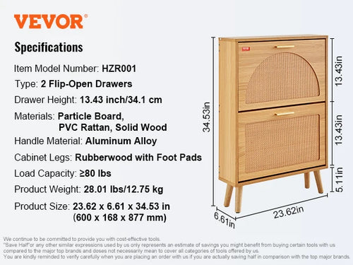 shoe cabinet with drop-down drawers for self-contained storage
