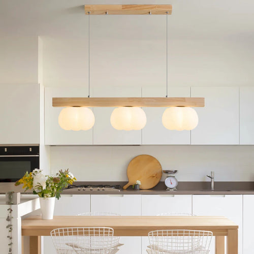 Modern natural wood pendant light cotton-shaped - vue 5 sur 11
