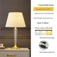 Luxury European all-copper crystal bedside lamp