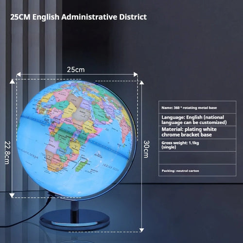 educational rotating globe with light in English for geography