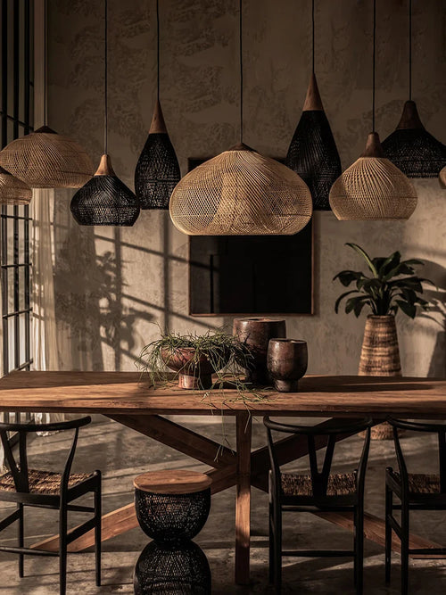 Woven rattan pendant light for tranquil Japanese-style restaurant - vue 3 sur 13