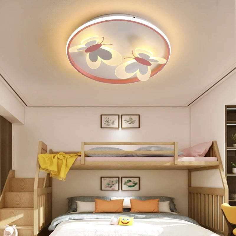 Decorative pink butterfly children's ceiling light for bedroom and study - vue 3 sur 8