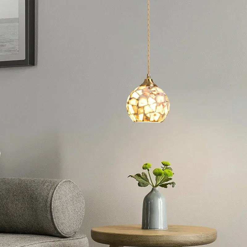 Shell glass pendant light for bohemian nordic decor - vue 5 sur 9