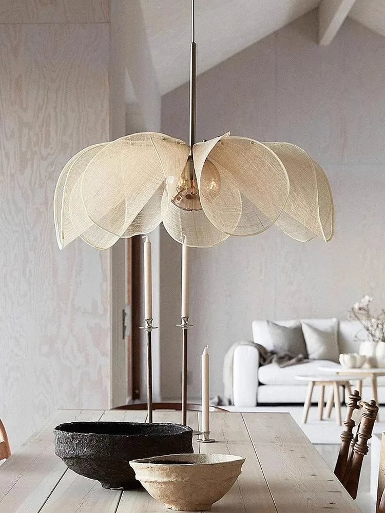 Japanese wabi sabi chandelier in modern French fabric
